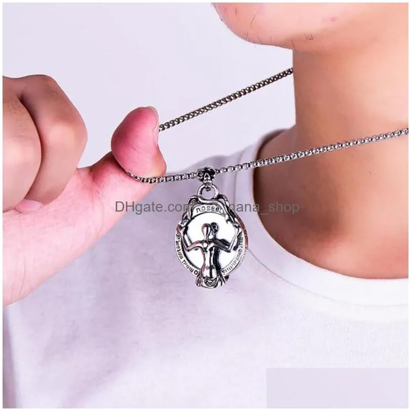 Pendant Necklaces Stainless Steel Vintage Mirror Devil Skl Punk Rock Necklace Jewelry Gift For Him With Chain2813113 Drop Delivery Dhdlz