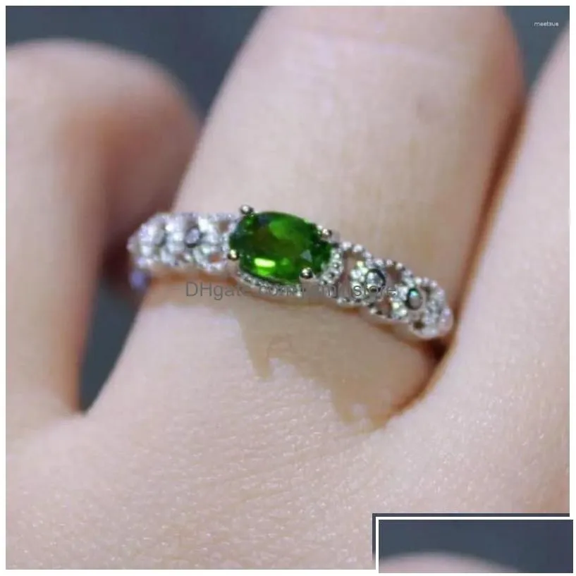 Cluster Rings 925 Sterling Sier Approx4 6Mm Akac Natural Diopside Adjustable Ring Drop Delivery Jewelry Dhfme