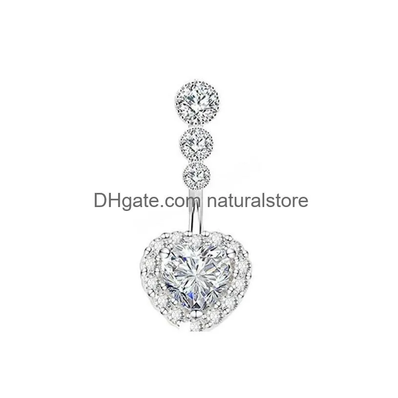 Navel & Bell Button Rings Crystal Belly Button Ring For Woman Navel Piercing Round Heart Zircon Stud Barbell Stainless Steel Bar Y Bo Dhkud