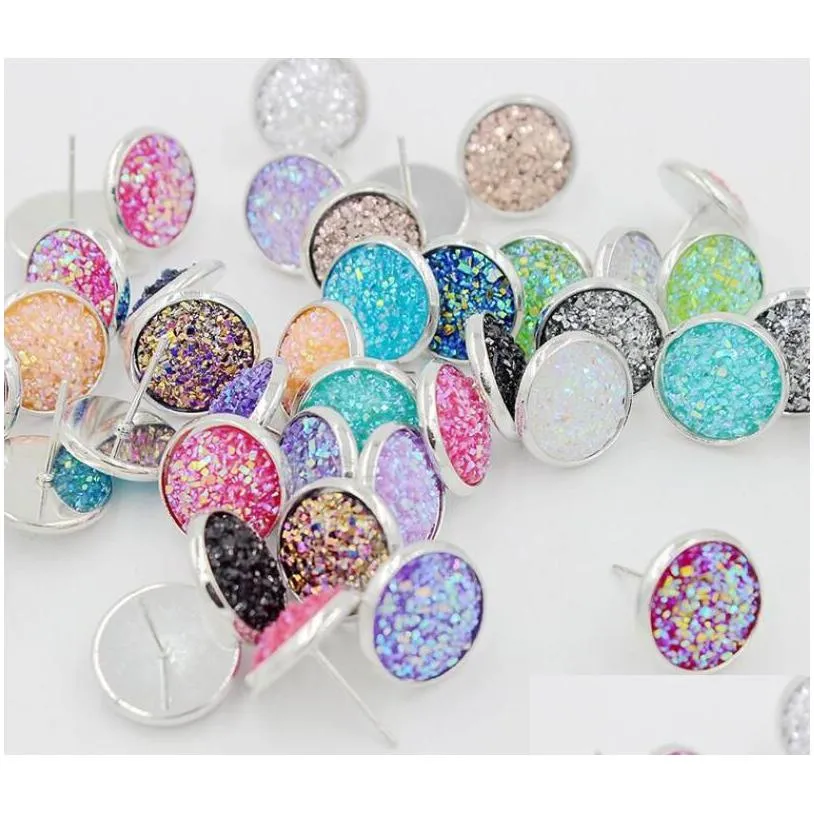 8Mm 10Mm 12Mm Handmade Druzy Stud Earrings Trendy Womens Simple Stainless Steel Tone Wholesaling Resin Stone Earring Drop Delivery Otdgs