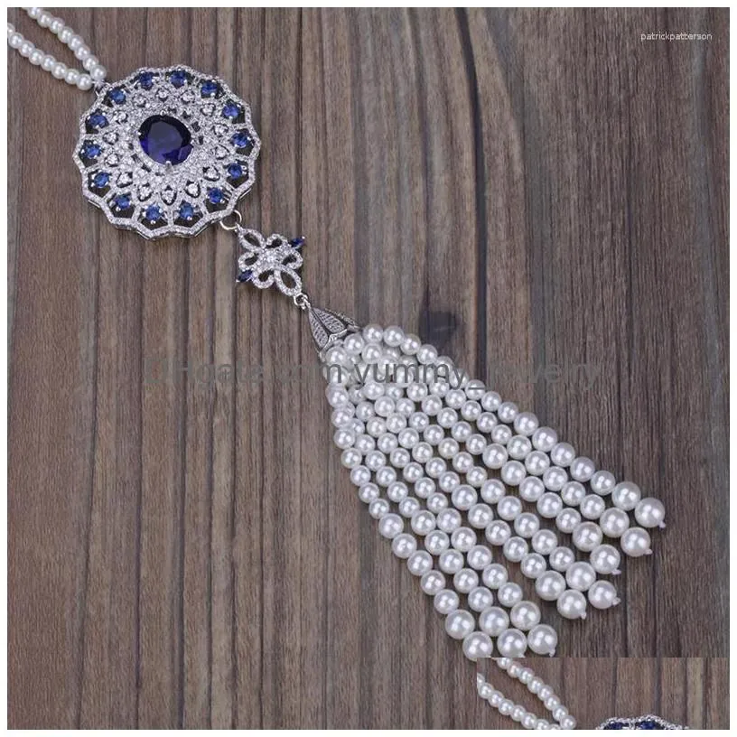 Pendant Necklaces Boho Bohemia White Pearl Beaded Tassel With Siery Wine Red Dark Blue Cz Crystal Charm Beads Chain Women Necklace Dr Dhozm