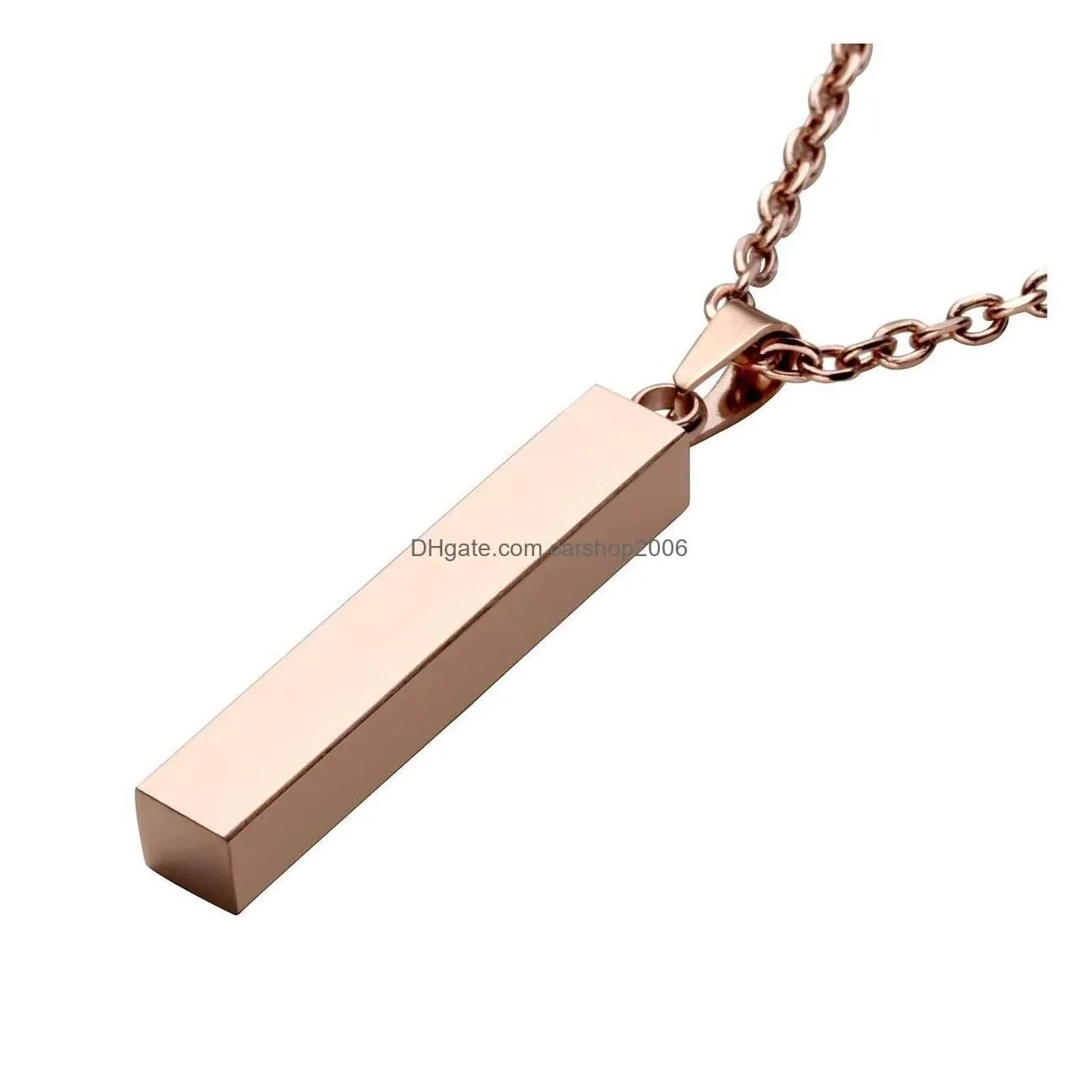 Pendant Necklaces Stainless Steel Square Bar Necklace Personalized Gold Solid Blank Charm For Buyer Own Engraving Jewelry Drop Deliv