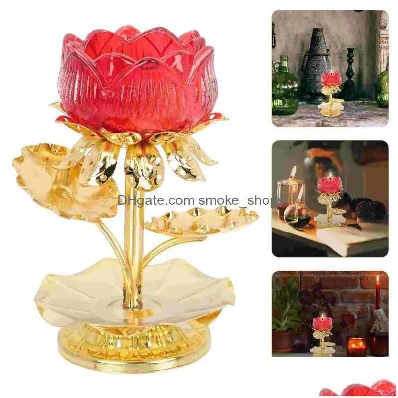 candle holders lotus candlestick religious holder ghee container simulation glass candleholder alloy
