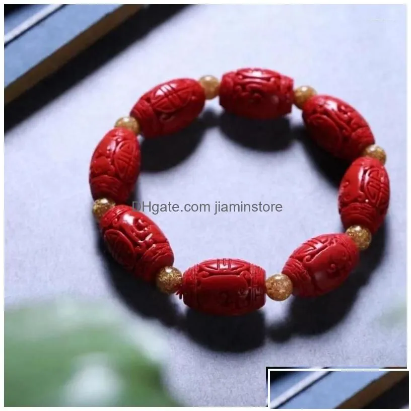 Beaded Strand Cinnabar Single Circle Bracelet Buddha Beads Same Style For Men And Women Drop Delivery Jewelry Bracelets Dhi3Y