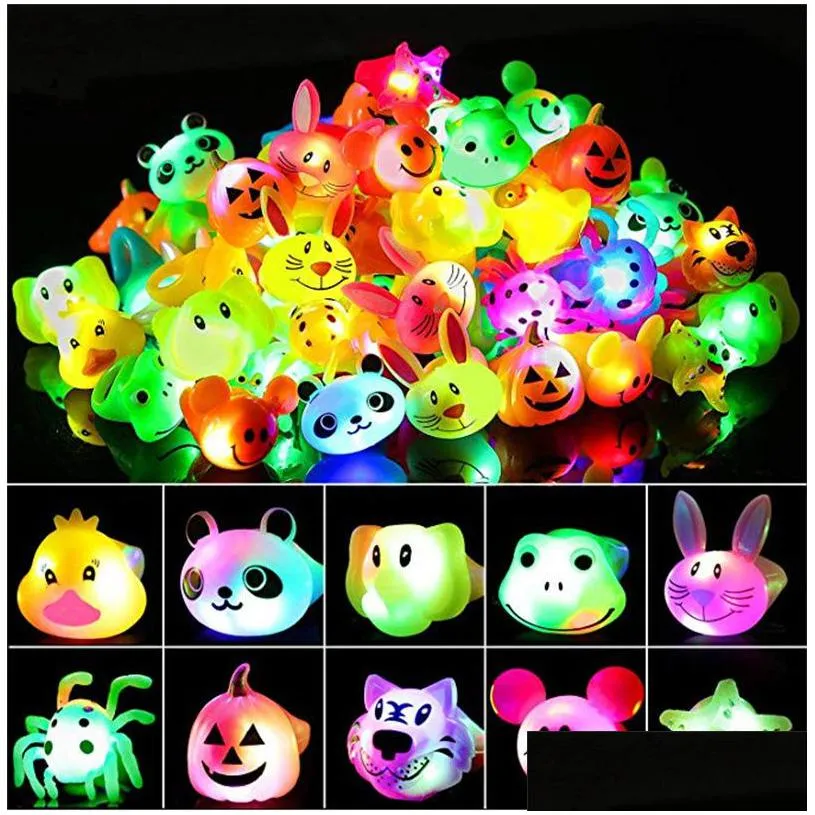 Other Festive & Party Supplies 3D Halloween Light Up Ring Toys Cartoon Finger Glowing Fun For Kids Adts Party Event Favors Drop Delive Dhtdt