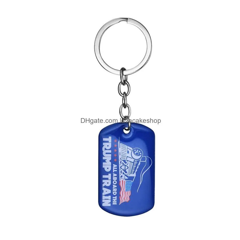 Party Favor 2024 Trump Keychain Us Party Favor President Election Flag Pendant Stainless Steel Tags Ill Be Back Keyring Drop Delivery Dh37H