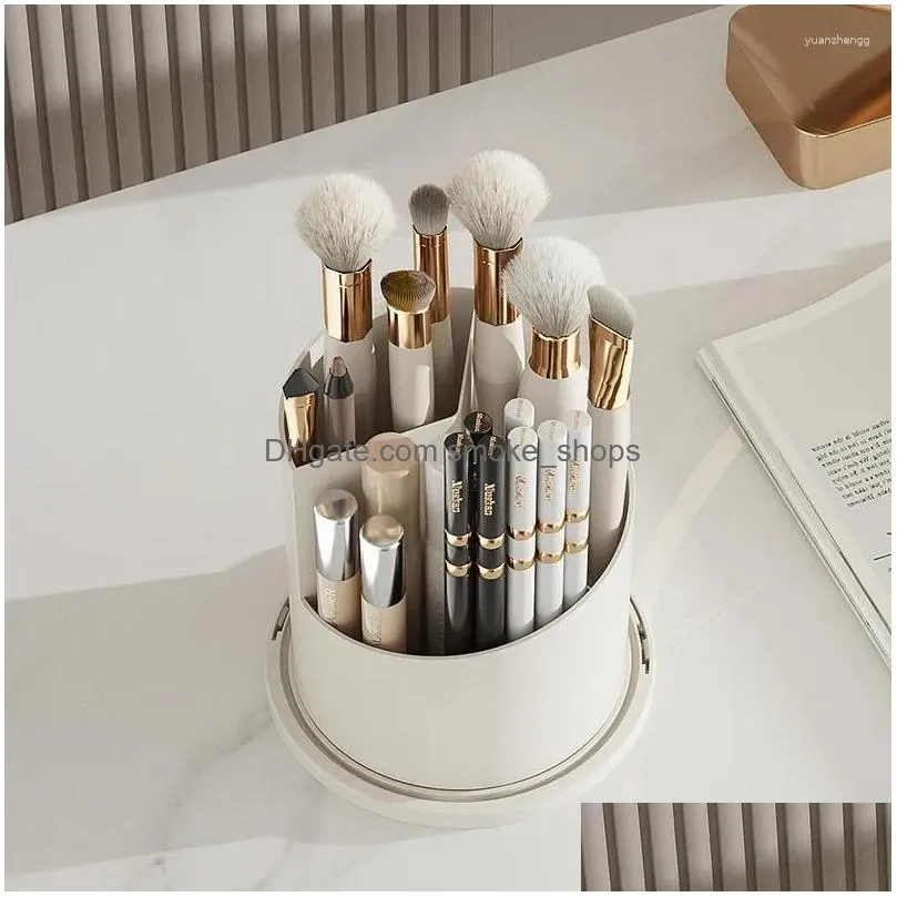 storage boxes cosmetic box with lid lipstick eyebrow pencil holder 360ﾰ rotation makeup brush eye shadow upscale bathroom