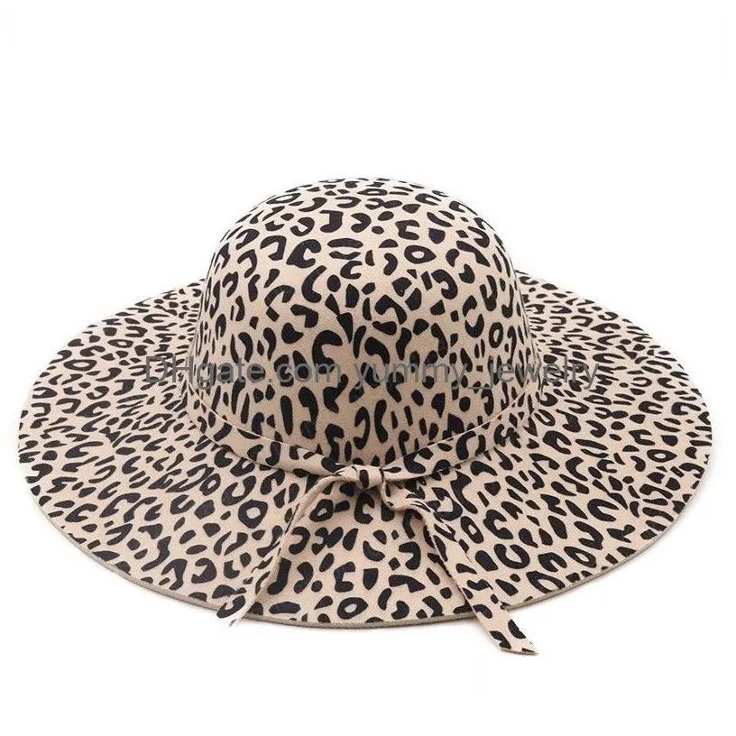 Simple Foldable Wide Brim Floppy Girl Fedoras Hat Brimmed Dome Hats Wool Womens Leopard Cloche Cap Drop Delivery Dh4Op