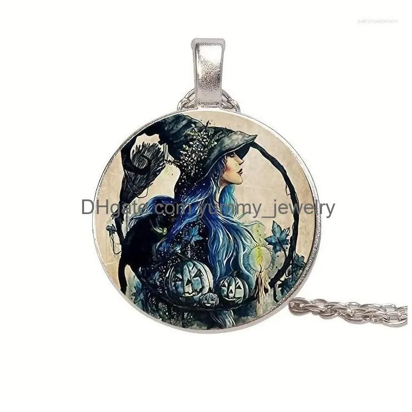 Pendant Necklaces Fashion Retro Witch Crystal For Halloween Gifts Christmas Drop Delivery Dh4Fj