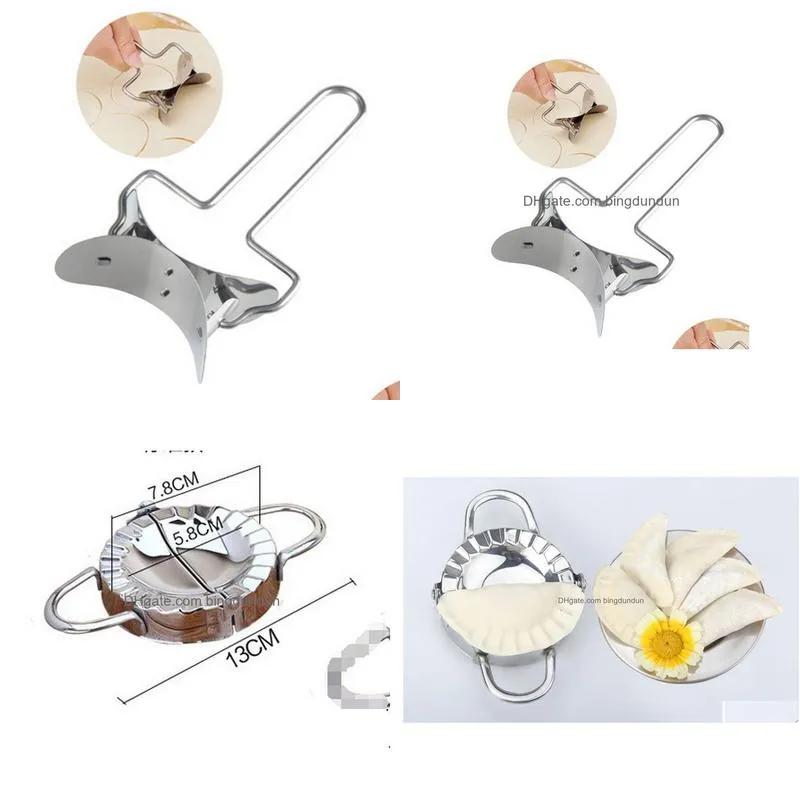 Other Kitchen Tools 50Set 2Pcs/Set Stainless Steel Dough Presser Dumpling Mold Maker Wraper Cutter Pie Dumplings Pastry Drop Delivery Dhxm0