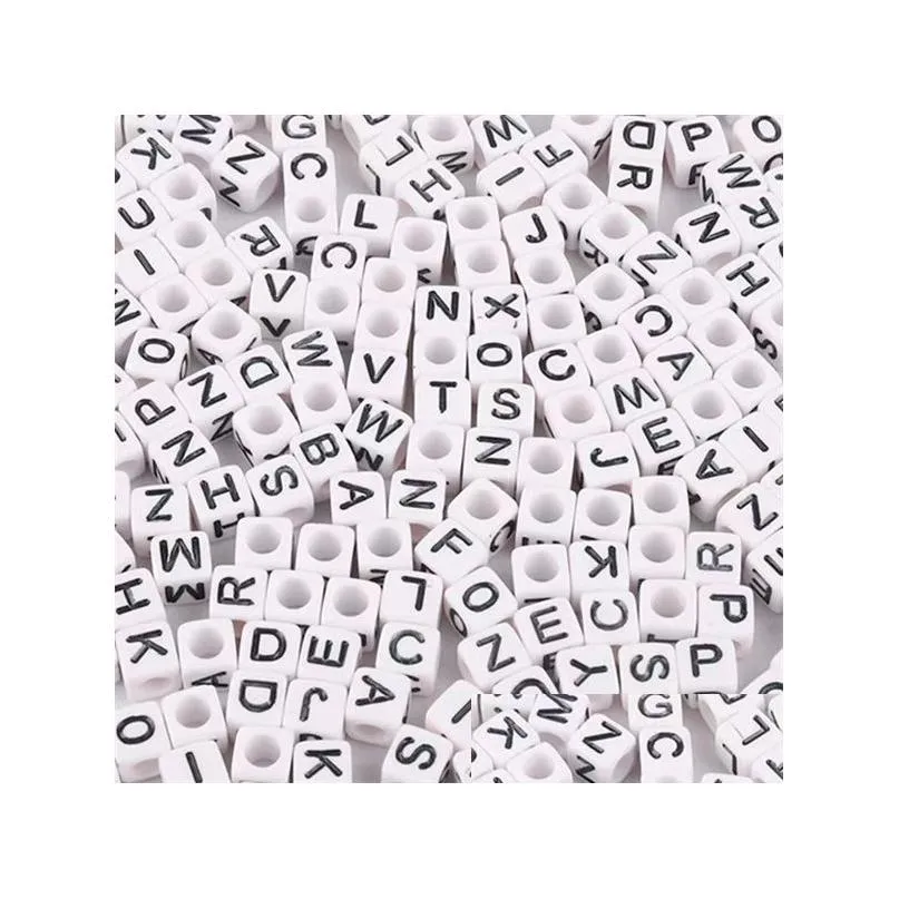 Black/White Acrylic Numeric Letter Beads Diy Beaded Jewelry Accessories Square 100Pcs/Lot Drop Delivery Dhr4O