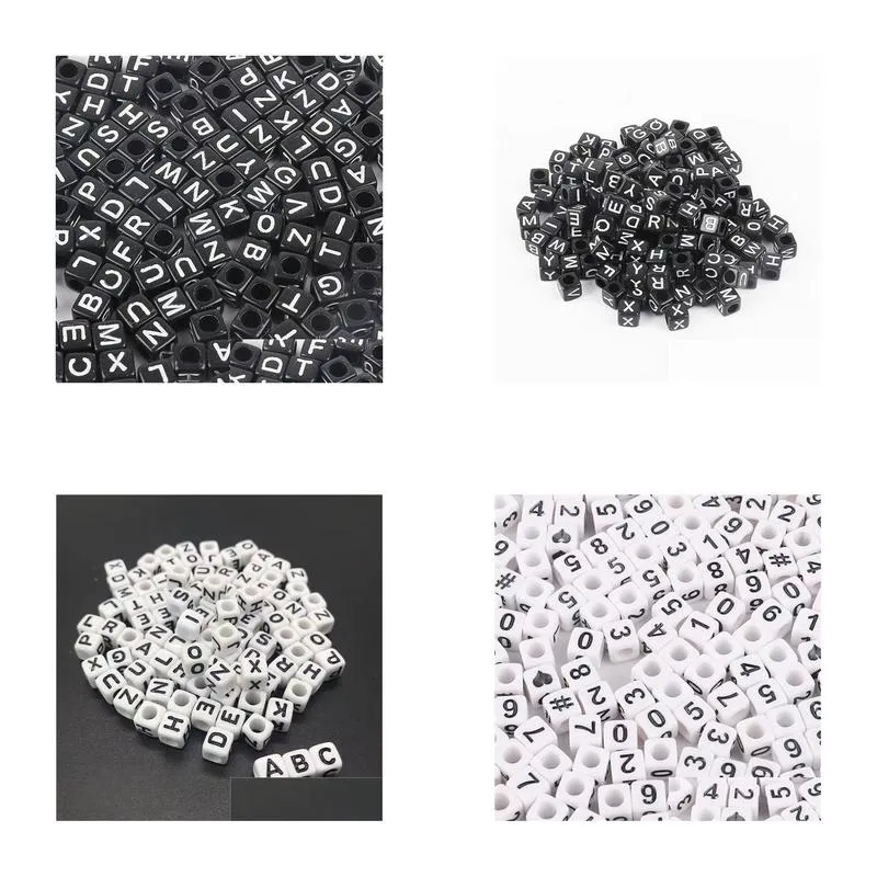 Black/White Acrylic Numeric Letter Beads Diy Beaded Jewelry Accessories Square 100Pcs/Lot Drop Delivery Dhr4O