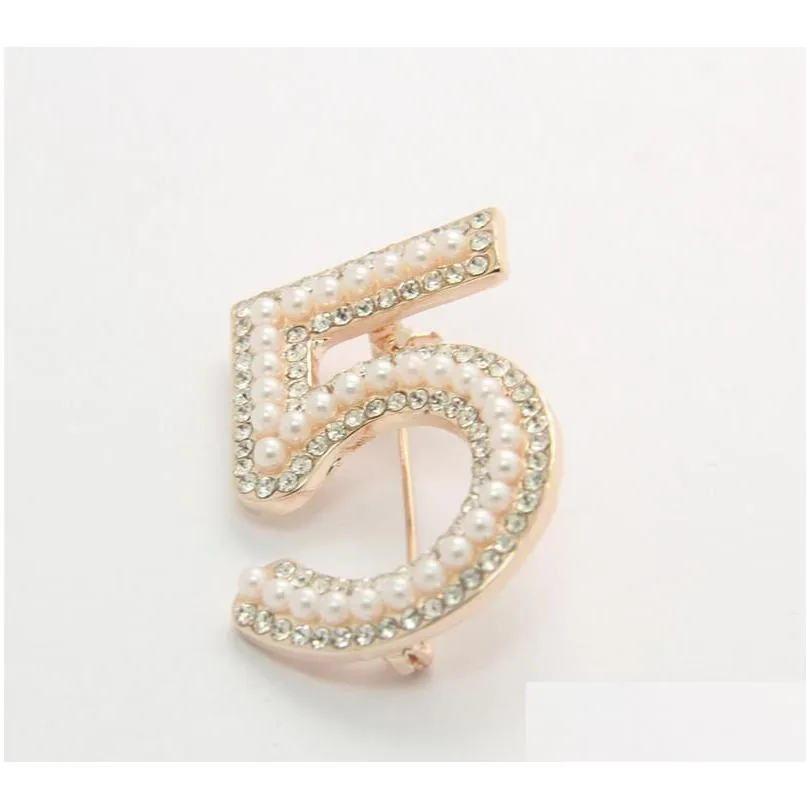 Fashion Brooches Letter 5 Fl Crystal Rhinestone Pins For Women Party Pearl Flower Number Brooch Jewelry Gift Drop Delivery Otxry