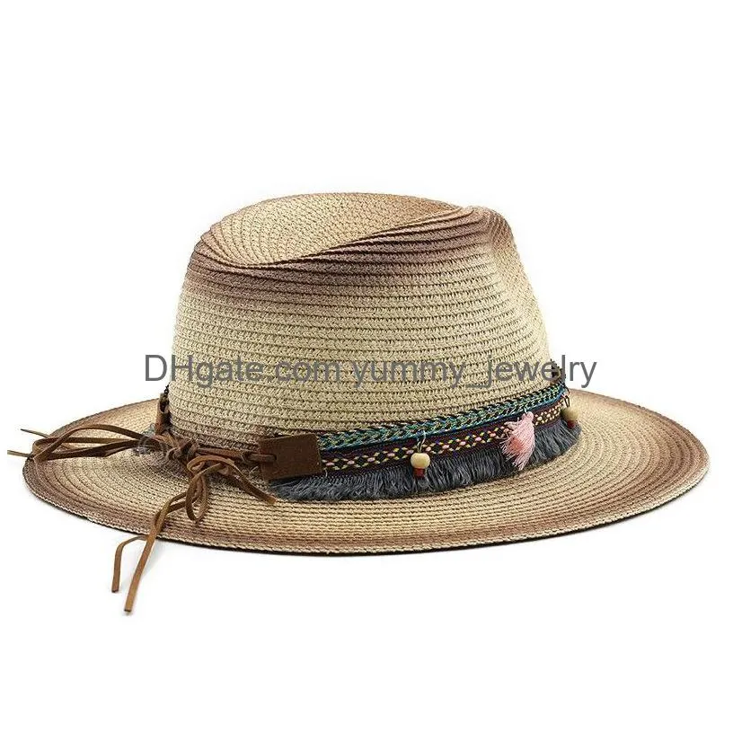 Simple Vintage Panama Hat Men St Fedora Male Sun Women Summer Beach British Style Chapeau Jazz Trilby Cap Sombrero Drop Delivery Dh0Ze