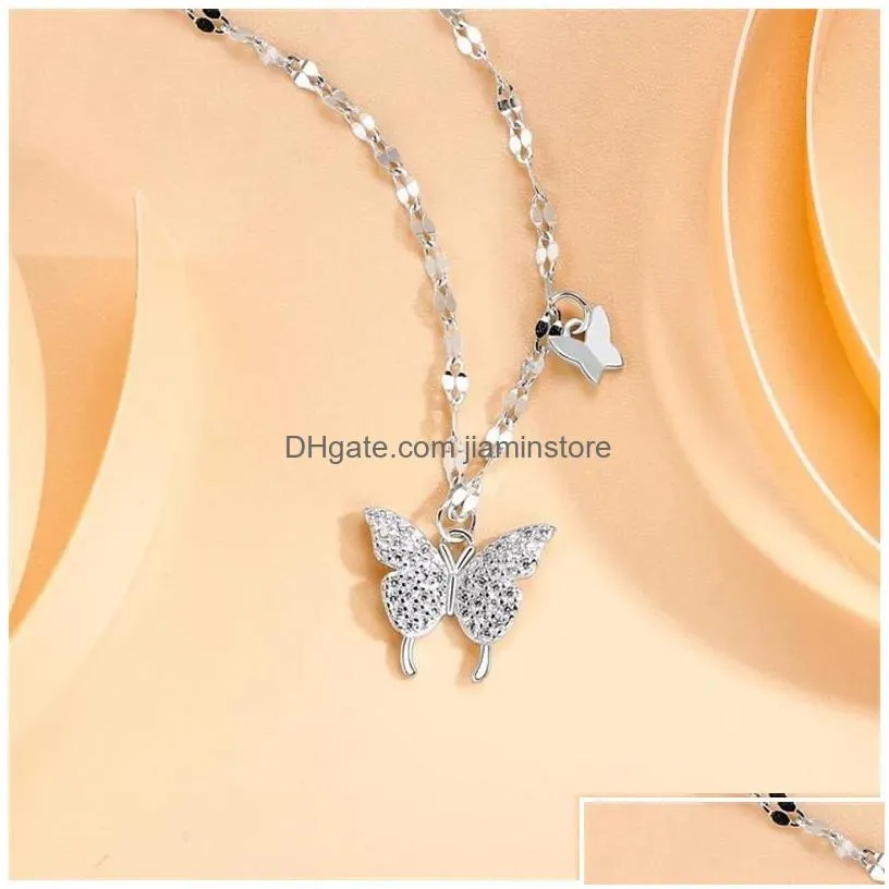 Pendant Necklaces 925 Sterling Sier Pendants Classic Link Chain Cz Zircon Butterfly Necklace For Women Girls Birthday Gifts Drop Drop Dh5Fo