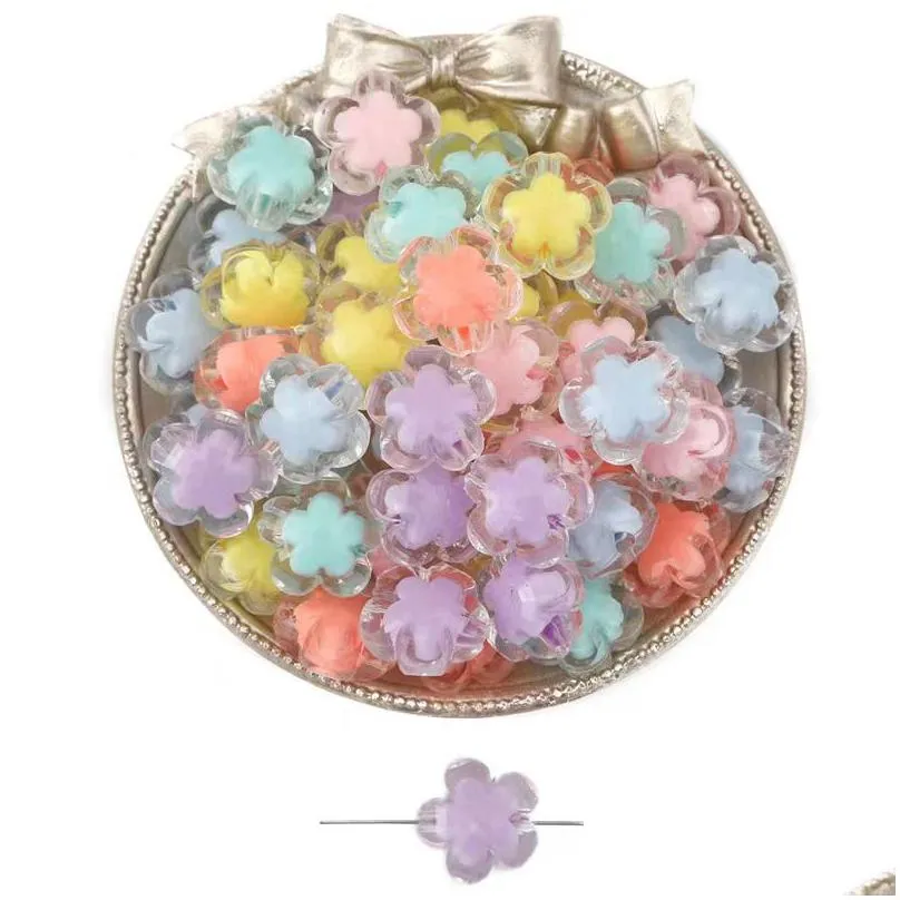 Acrylic Mixed Color Petal Love Rabbit Beaded Diy Bracelet Necklace Cute Beads 15Pcs/Lot Drop Delivery Dhn8A