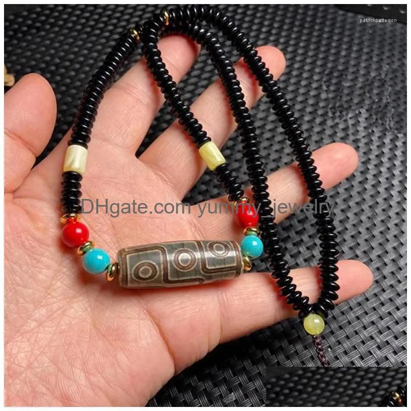 Pendant Necklaces Natural Tibetan Dzi Agates Necklace Buddha Jewelry Ancient Black Nine Eyes Agat Stone Choker For Women Reiki Healin Dhdch