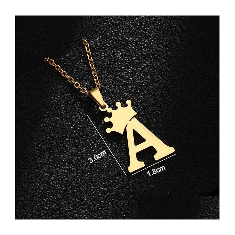 Pendant Necklaces 26 Letter Initial Pendant Necklace Stainless Steel Gold Sier Plating Crown Necklaces For Women Gift Jewelry Drop Del Dhqua