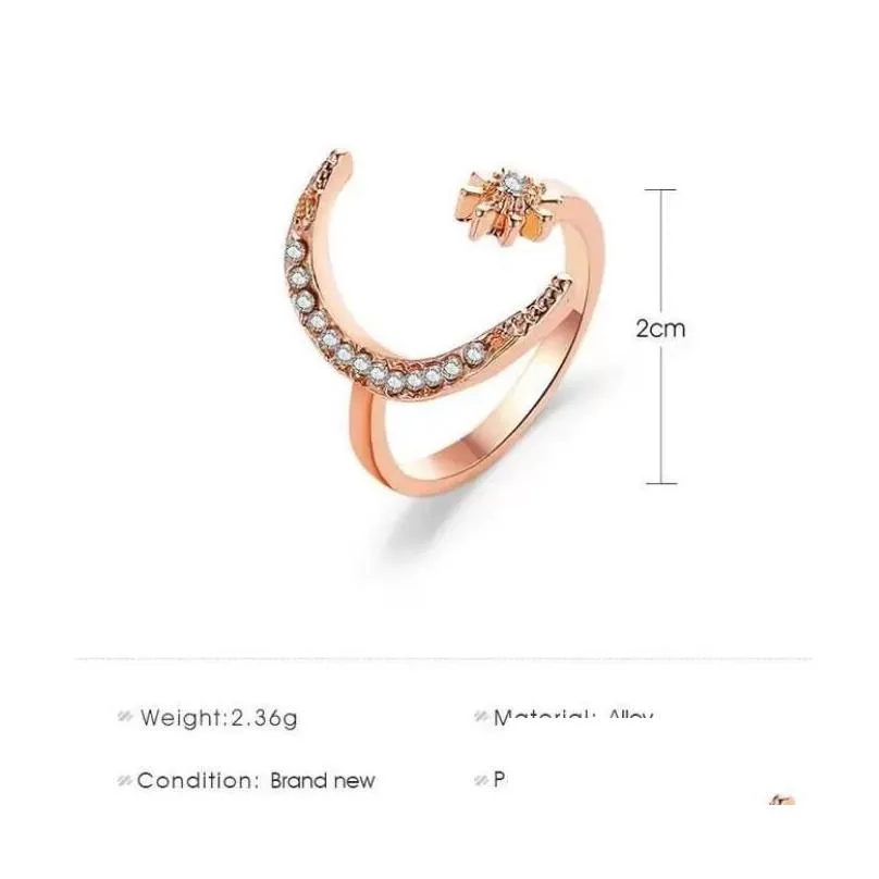 Moon And Star Finger Rings Creative Opening Ring God Sier For Engagement Wedding Party Gift Drop Delivery Ot9Xa