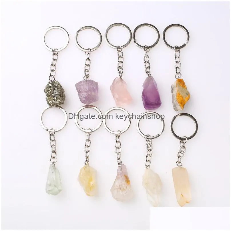 Natural Rough Mineral Stone Key Rings Crystal Quartzs Keychain Women Men Handbag Hangle Car Holder Keyring Jewelry Drop Delivery Dhyaj