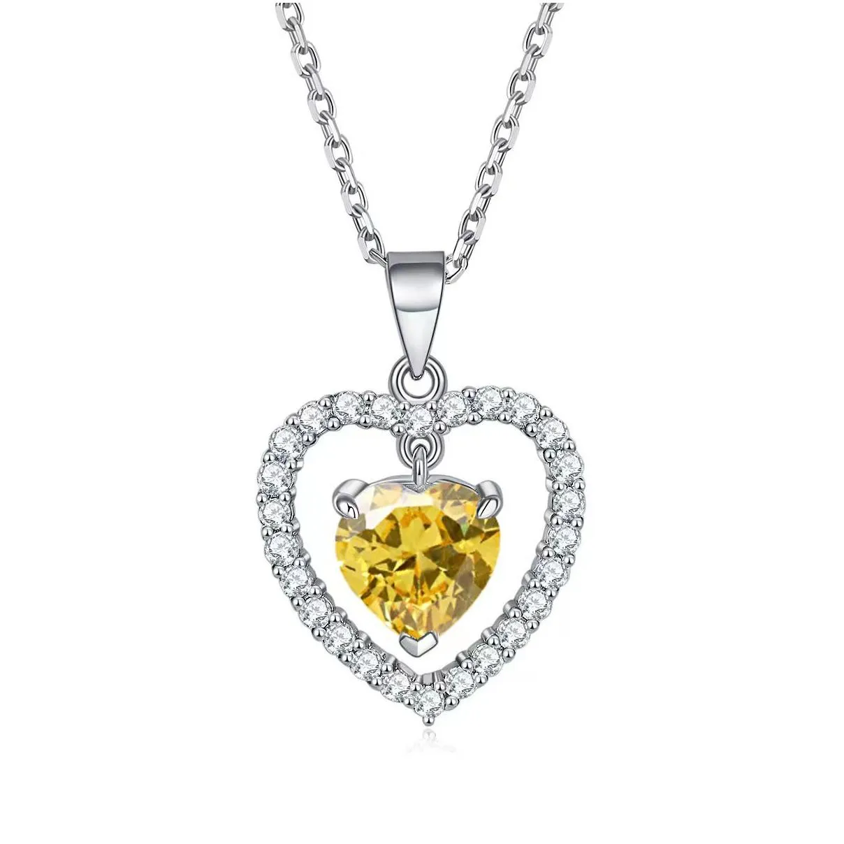 New S925 Sterling Sier Necklace Heart Zirconia Color Treasure Pendant Twee Birthday Gift Drop Delivery Dhs6B