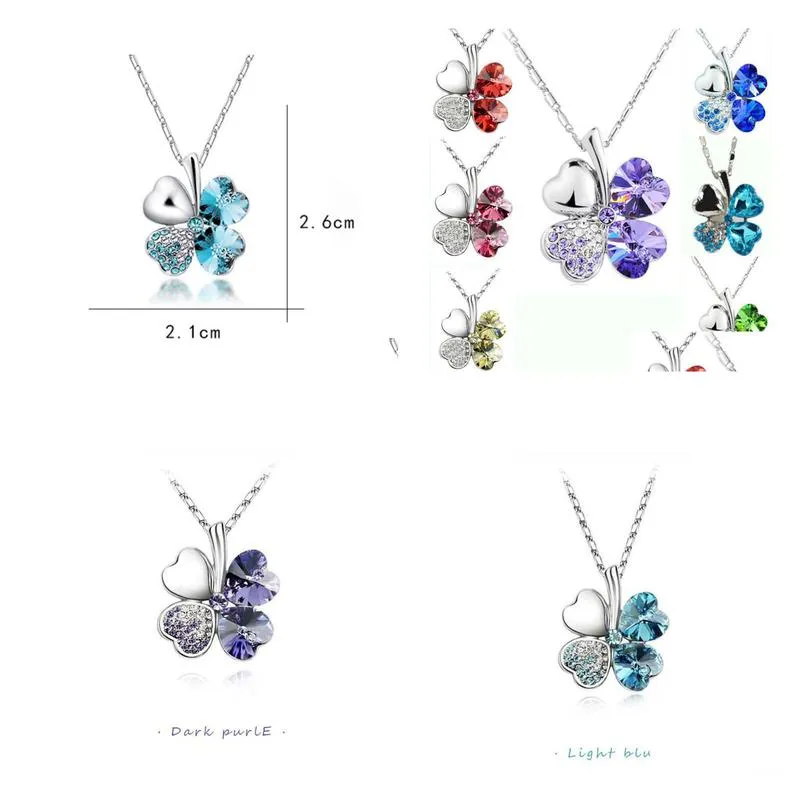 Diamond Crystal Lucky Four-Leaf Clover Necklace Korean Version Clavicle Chain Women Alloy Pendant Choker Drop Delivery Otsbw