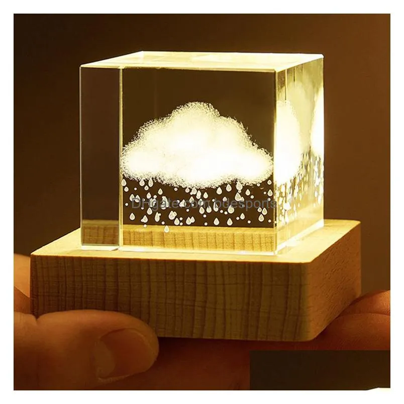 Arts And Crafts Crystal 3D Scpture Customized Square Body Raindrops Clouds Love For The Moon Solar System Cubic Craft Decoration Drop Dhtqd