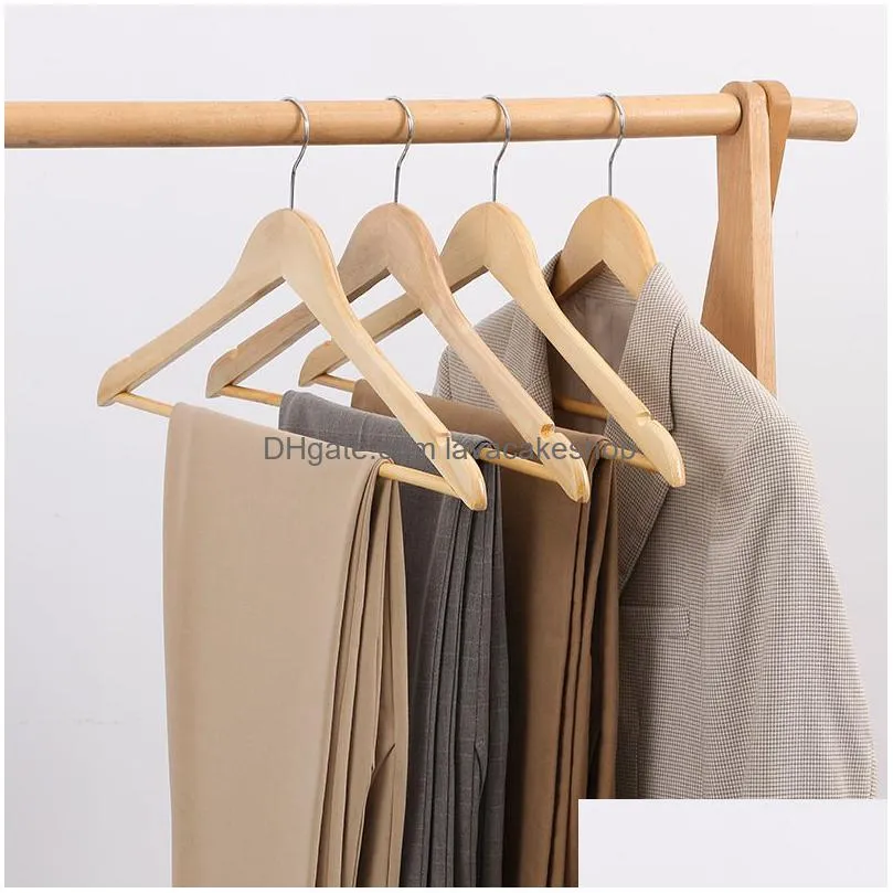 Hangers & Racks Wooden Hanger Mtifunctional Adt Thickened Non Slip Hangers Home Wardrobe Drying Clothes Storage Rack 44.5X1.2Cm Drop D Dhtsu