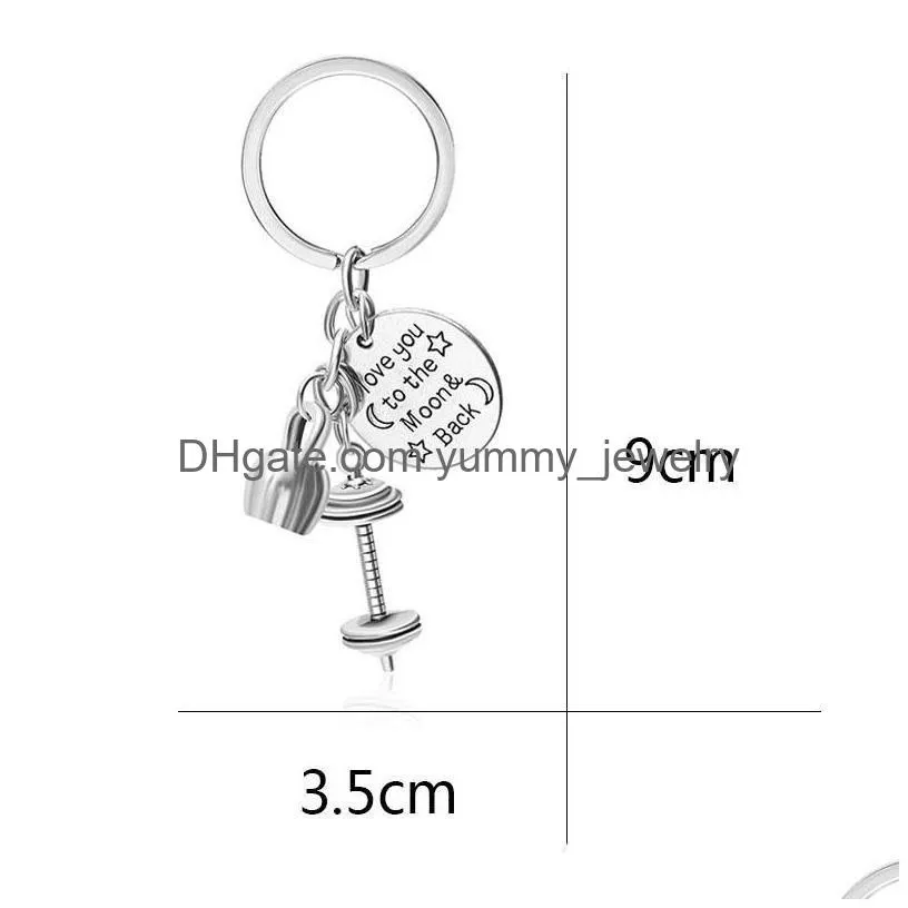 I Love You To The Moon Back Pendant Key Rings Fitness Barbell Keychains Jewelry Gifts Fashion Accessories Drop Delivery Dhnue