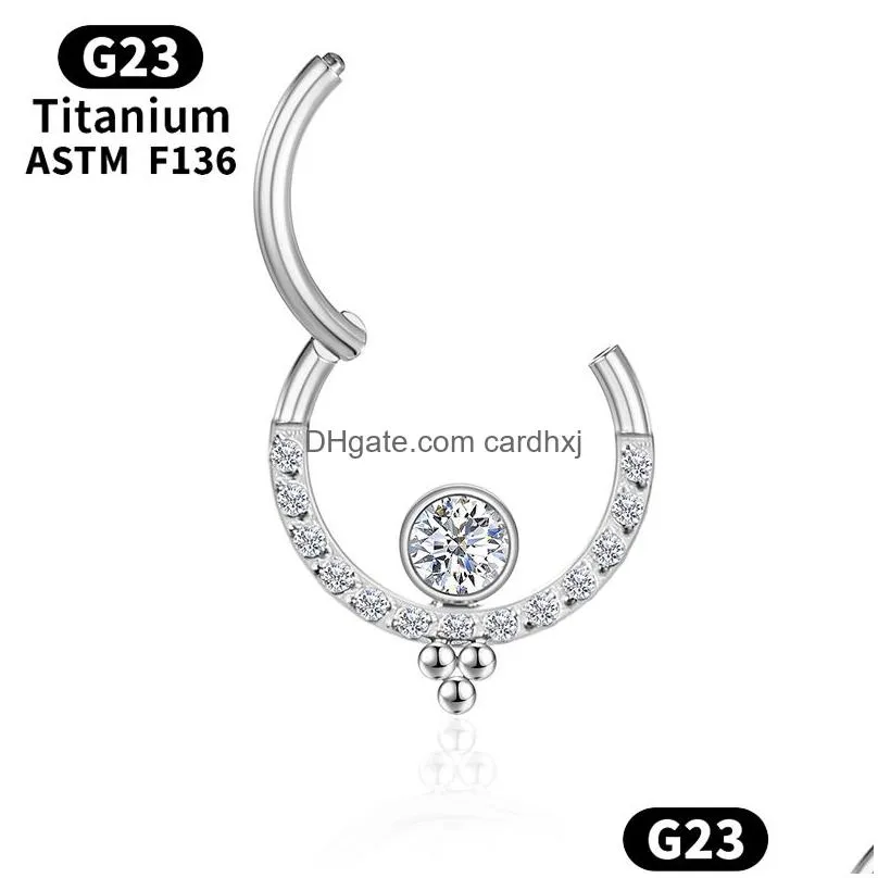 Nose Rings & Studs Septum Piercing Y Nose Ring Tragus Cartilage Hinge Segment Titanium Zircon Women G23 Daith Helix Clicker Ball Body Ot8Vp