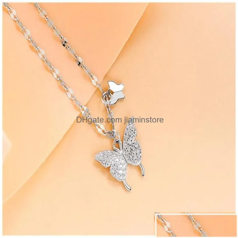 Pendant Necklaces 925 Sterling Sier Pendants Classic Link Chain Cz Zircon Butterfly Necklace For Women Girls Birthday Gifts Drop Drop Dh5Fo