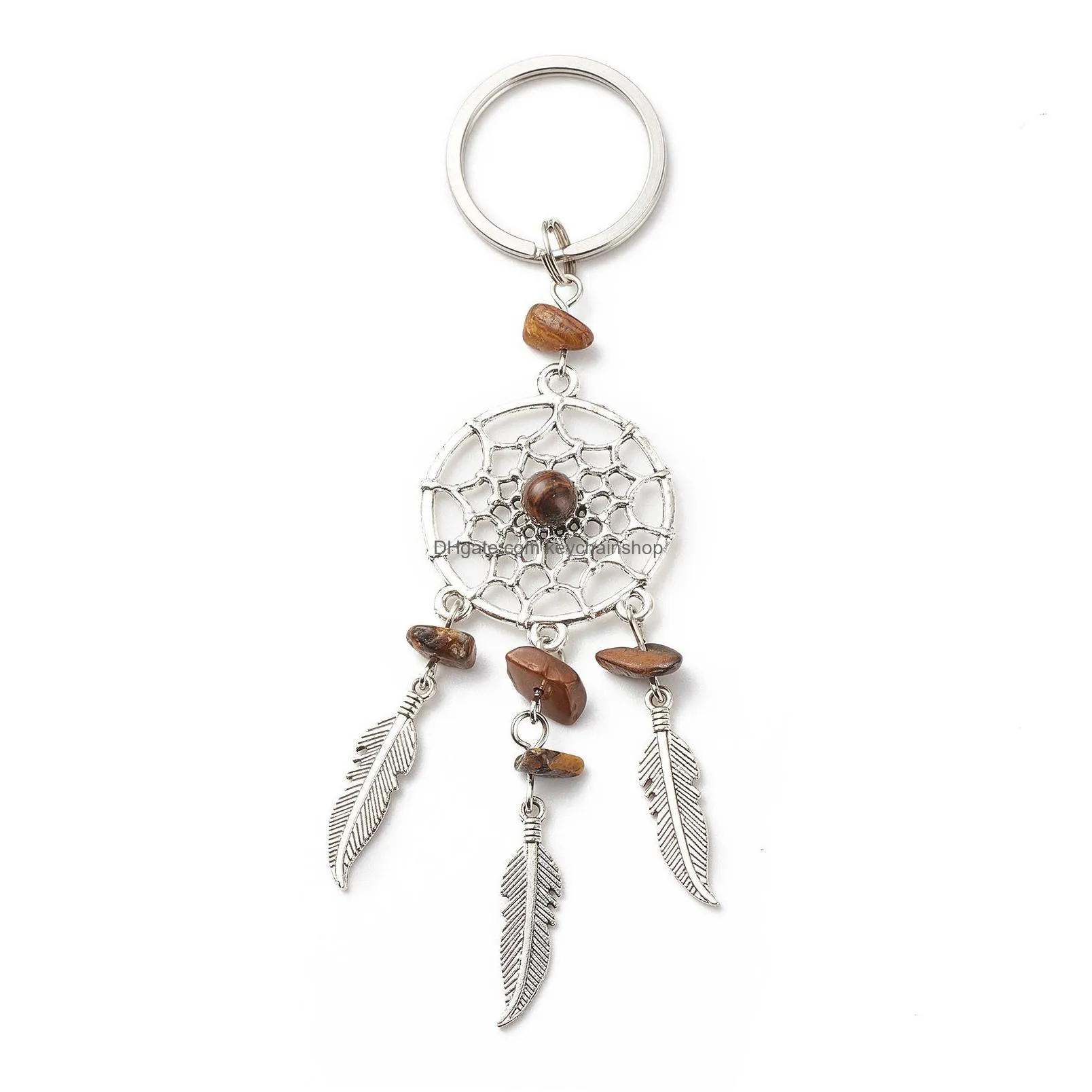 Lots Dream Catcher Charms Key Rings Chakra Crystal Gravel Chip Stone Beads Chain Agate Jade Bag Acc Drop Delivery Dhja1