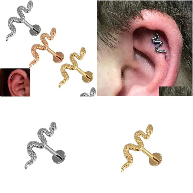 5Pcs Stainless Steel Flat Bottom Lip Nails Serpentine Ear Men And Women Body Piercing Jewelry Drop Delivery Dhfxt