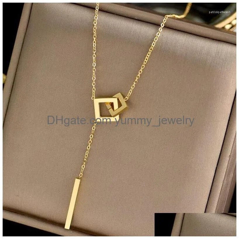 Pendant Necklaces Korean Fashion Temperament Simple Geometric Square Necklace For Women Metal One Word Tassel Chain Jewelry Drop Deli Dham4