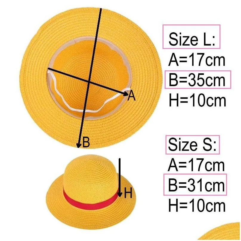 Wide Brim Hats Boy Girl One Piece Cap St Hat Neck String Luffy Flat Cosplay Japanese Cartoon Props Kid Red Stripe Beach Elob22 Drop D Dhkvz