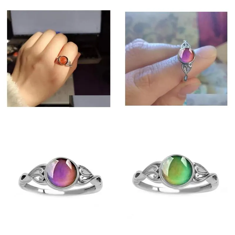 Vintage Sier Ring 925 Sterling Round Crystal Temperature Sensitive Color Changing Mood Finger Drop Delivery Ot7Xm