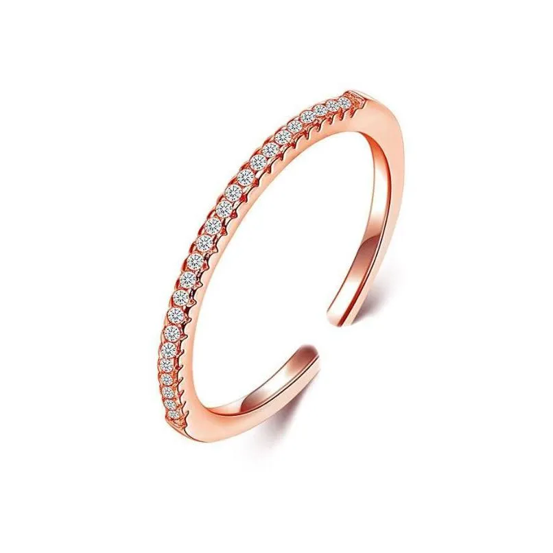 Band Rings Women Rose Gold Simple Wedding Ring 925 Sier Sparkling Zirconia Paved Diamonds Adjustable Opening Band Drop Delivery Jewel Dhriu