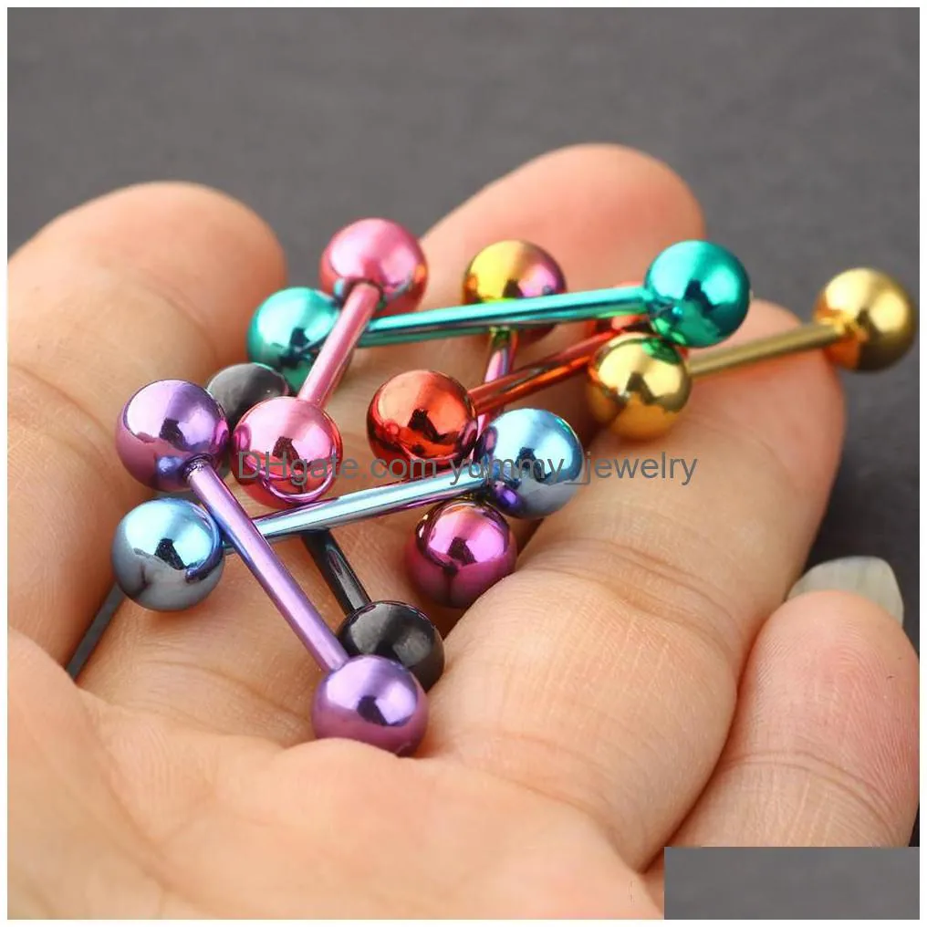 Surgical Steel Tongue Barbell Piercing 14G Anodized 8 Colors Ear Pircings Bar Rings Stud Nipple Earring Body Jewelry Drop Delivery Dhvjv