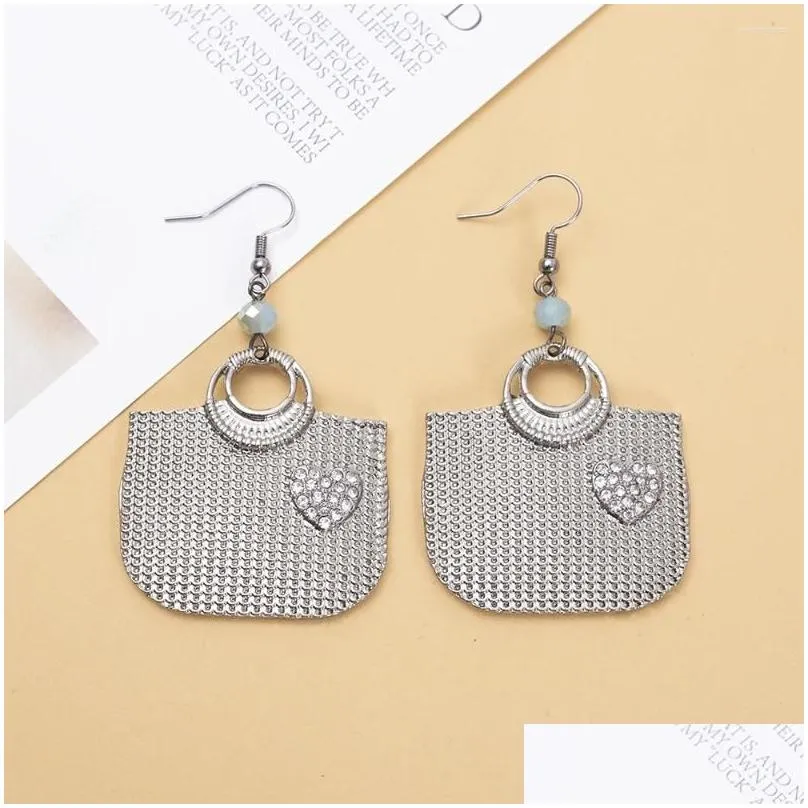 dangle earrings fashion alloy inlaid rhinestones beautifully carved grain bag heart for women trending product personality girl