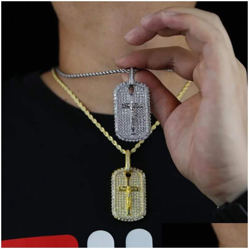 Chains Cross Jesus Charm Pendant Necklace Hiphop Iced Out Bling 5A Cubic Zirconia Punk Cool Men Boy Fashion Rope Chain Jewelrychains Dhvik