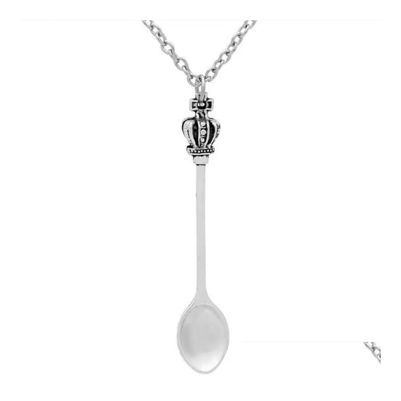 Crown Mini Teapot Necklace Spoon Pendant Necklaces Jewelry Gold Sier Black Colors For Men Women Gift Drop Delivery Otpbc