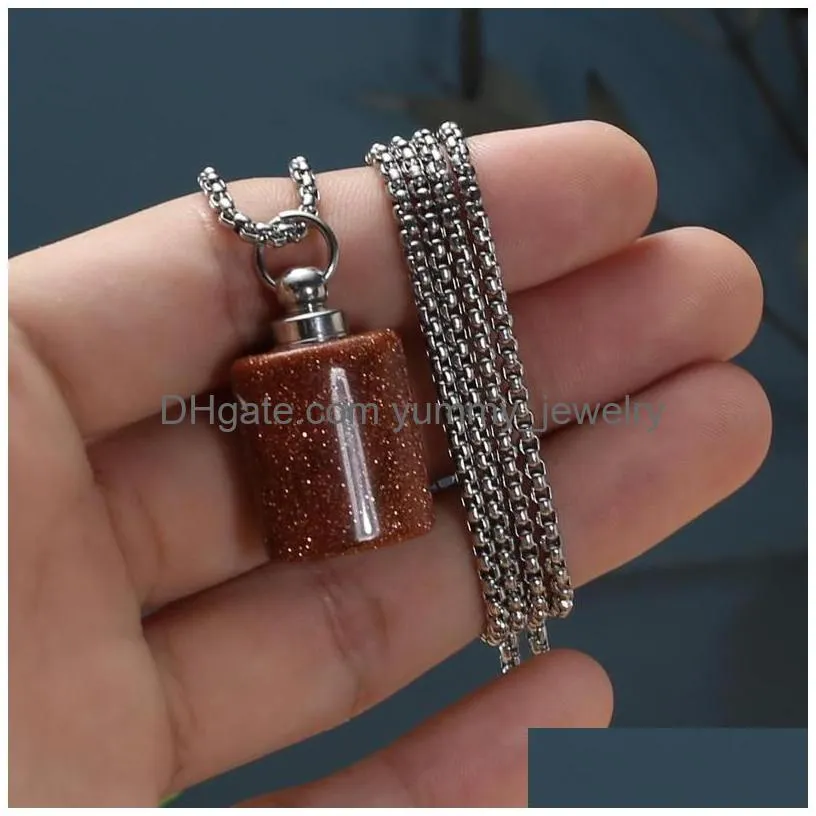 Pendant Necklaces Natural Stone Necklace Cylinder Shape Per Bottle Gemstone Charms For Jewelry Making Diy Bracelet Earring Drop Deliv Dhorf