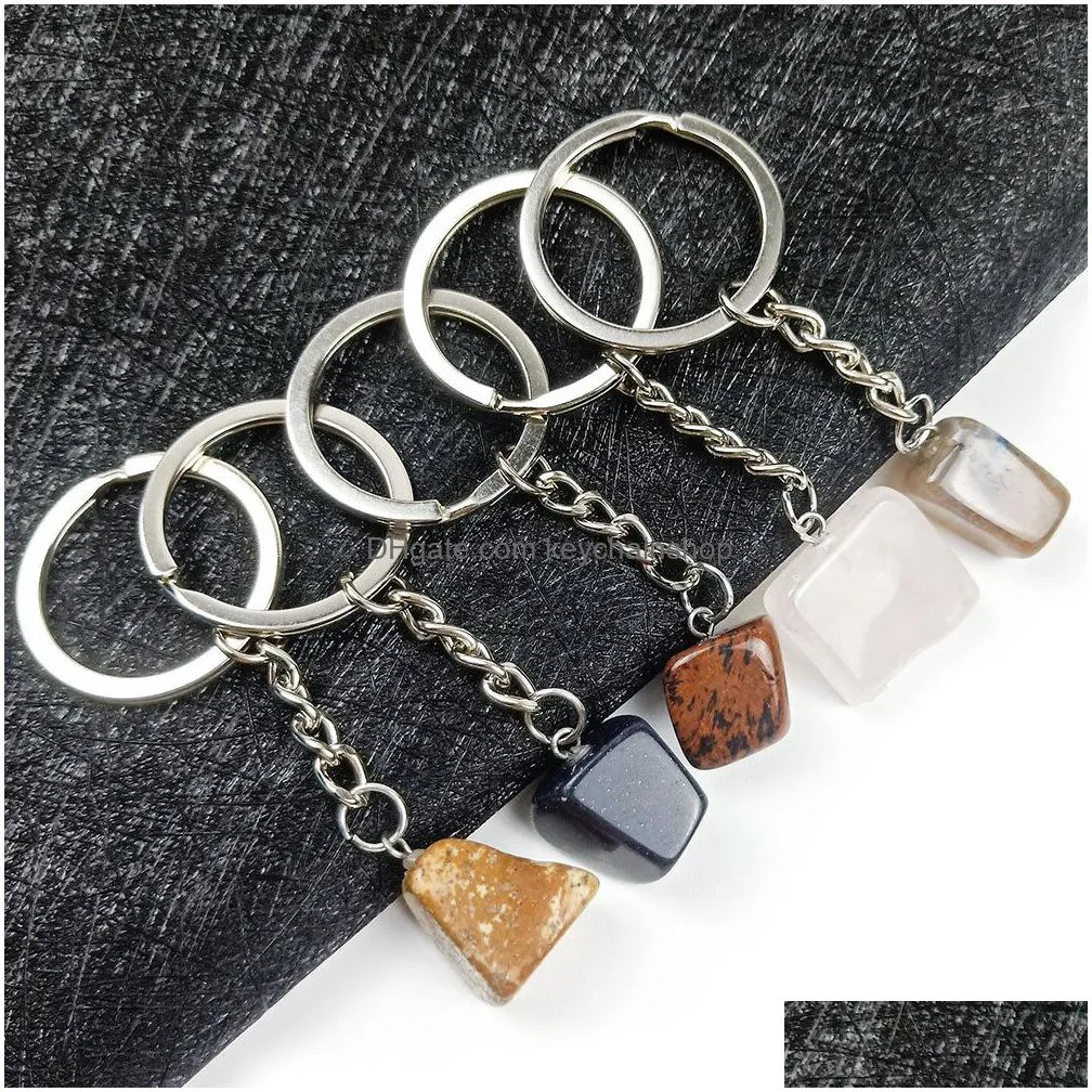 Fashion Irregar Stone Pendant Key Rings Keychain Healing Pink Crystal Chains Accessories Drop Delivery Dhwxa