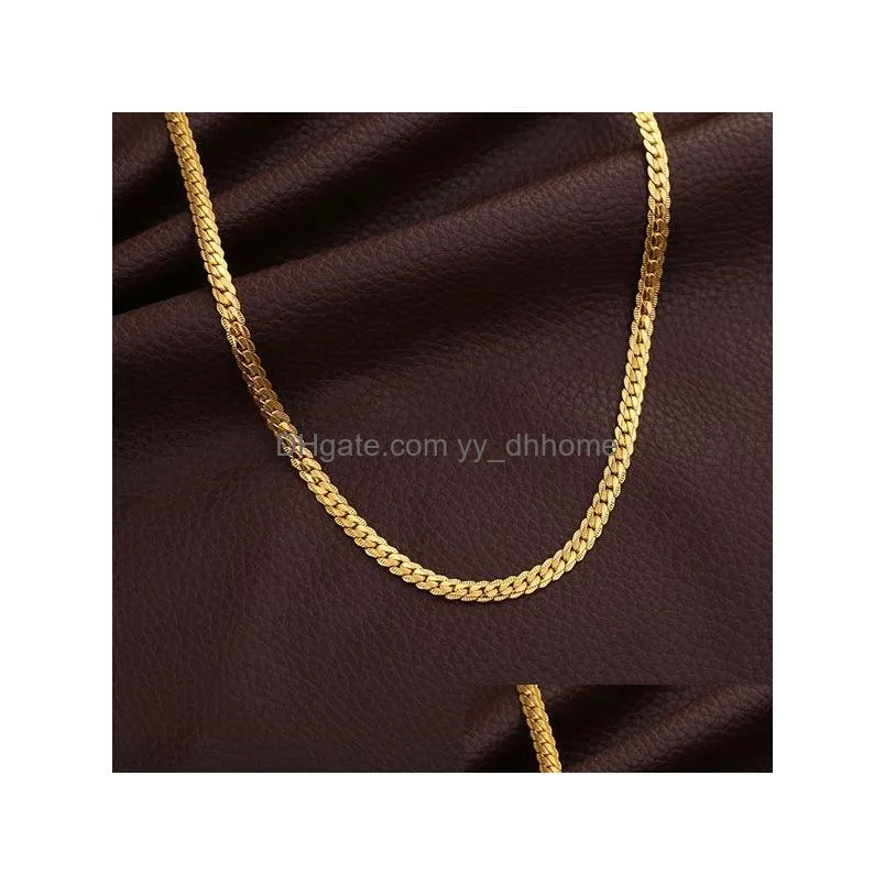 5mm side chain silver necklace fashion luxury jewerly 18k yellow gold cuban chain for women and men 20inch