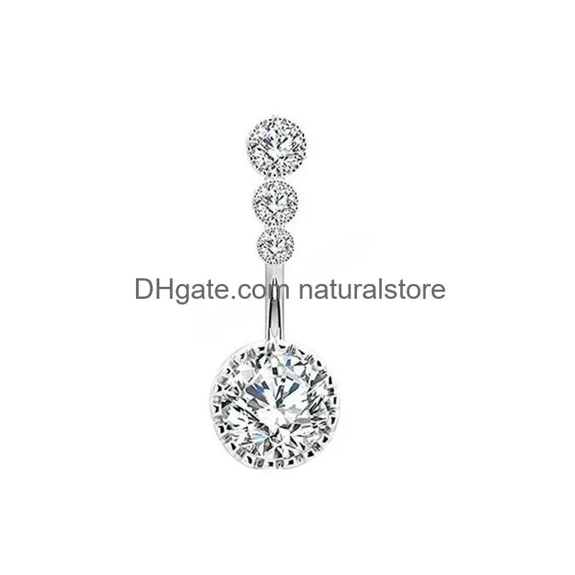 Navel & Bell Button Rings Crystal Belly Button Ring For Woman Navel Piercing Round Heart Zircon Stud Barbell Stainless Steel Bar Y Bo Dhkud
