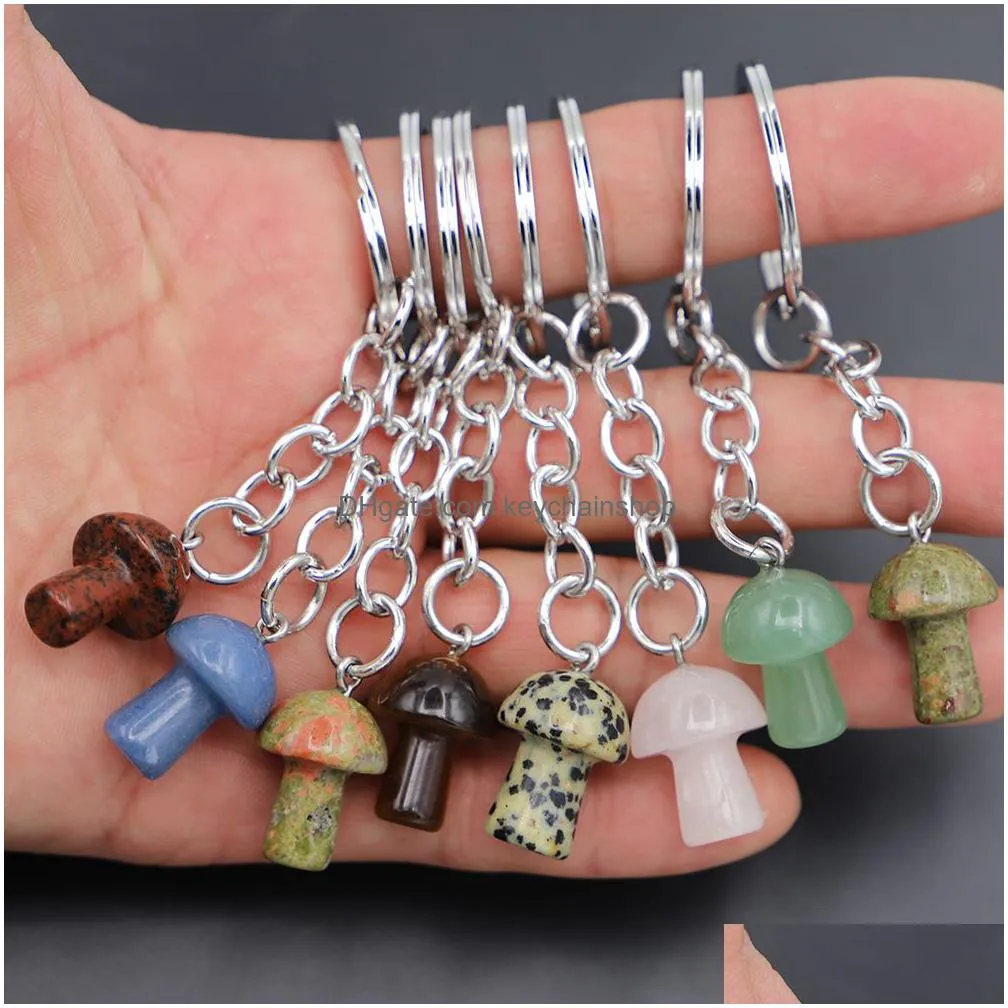 Natural Stone Key Chain Mushroom Pendant Cute Mini Statue Charms Rings Crafts With Loop Bracelets Keychain Jewelry Accessories Drop D Dhjxc