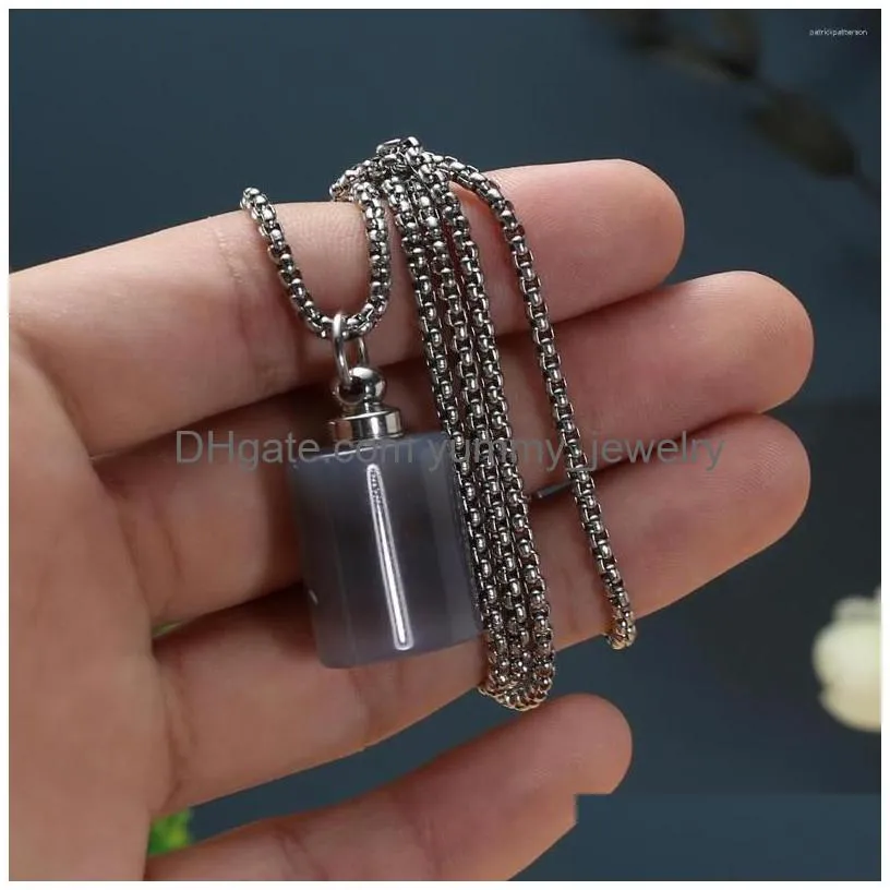 Pendant Necklaces Natural Stone Necklace Cylinder Shape Per Bottle Gemstone Charms For Jewelry Making Diy Bracelet Earring Drop Deliv Dhorf