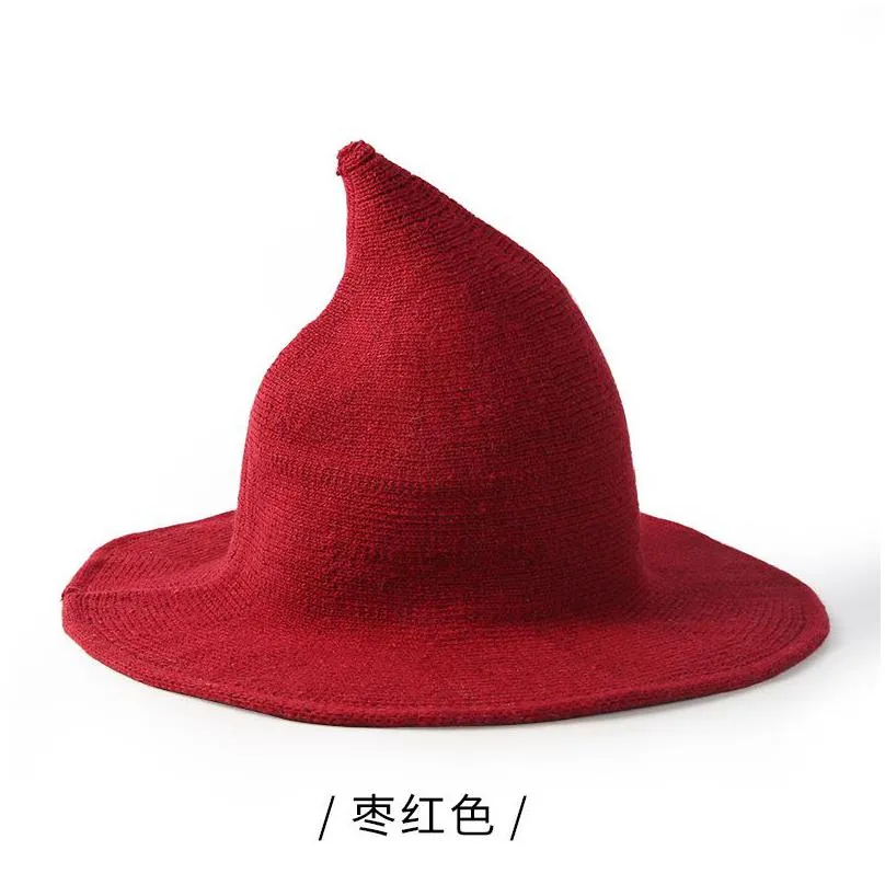 Party Hats Halloween Witch Hat Cosplay Wizard Hats Solid Color Wool Knitting Women Warm Knitted Cap Drop Delivery Home Garden Festive Dhtwz