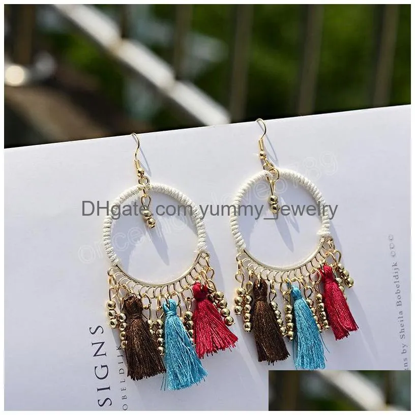 Bohemian Ethnic Handmade Winding Big Circle Earrings For Women Elegant Mticolor Tassel Bead Dangle Earring Bijoux Drop Delivery Dhqgu