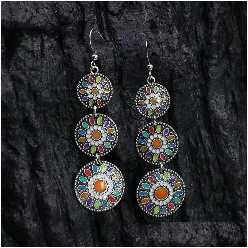 Stylish Hollow Alloy Earrings Vintage Colorf Rhinestone Flower Drop Delivery Dhjyl